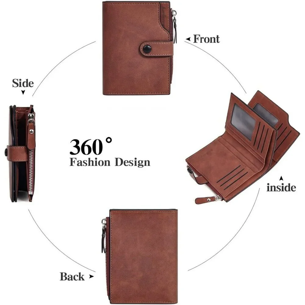 Men's Light Brown Faux Leather Large Wallet Card Blocking Zipper Hidden Pocket